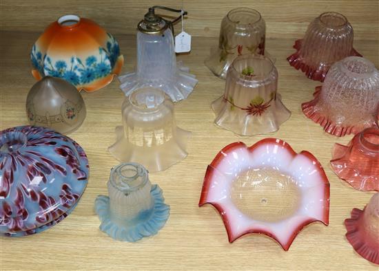 Thirteen Victorian and later glass light shades